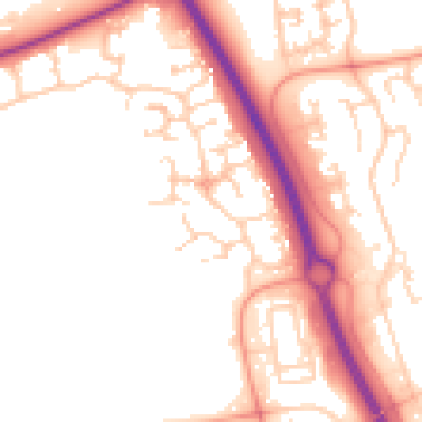 Daytime road noise heatmap for PE2 6SW
