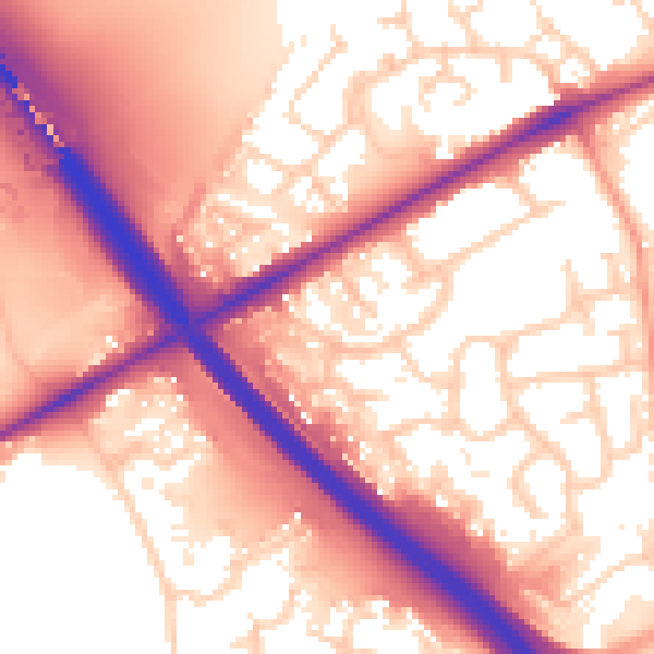 Daytime road noise heatmap for PE2 7AA