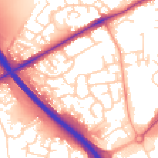 Daytime road noise heatmap for PE2 7AJ