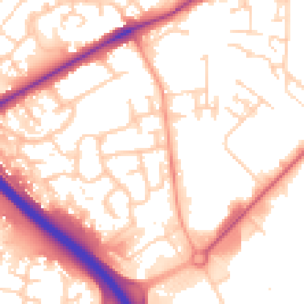 Daytime road noise heatmap for PE2 7AU