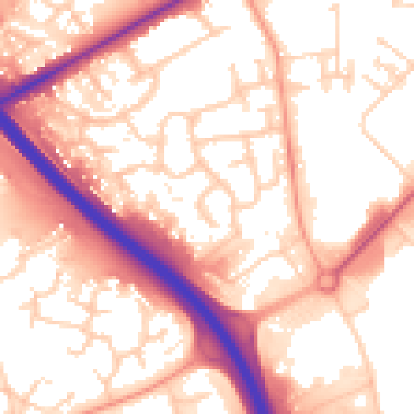 Daytime road noise heatmap for PE2 7AW