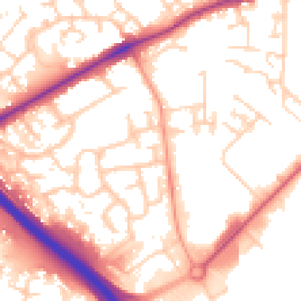 Daytime road noise heatmap for PE2 7AY
