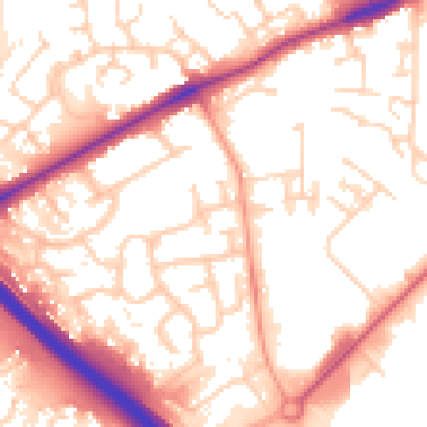 Daytime road noise heatmap for PE2 7BG