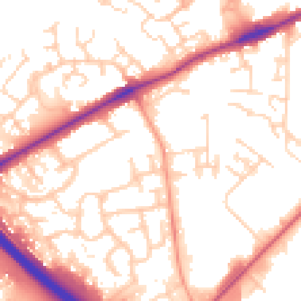 Daytime road noise heatmap for PE2 7BQ
