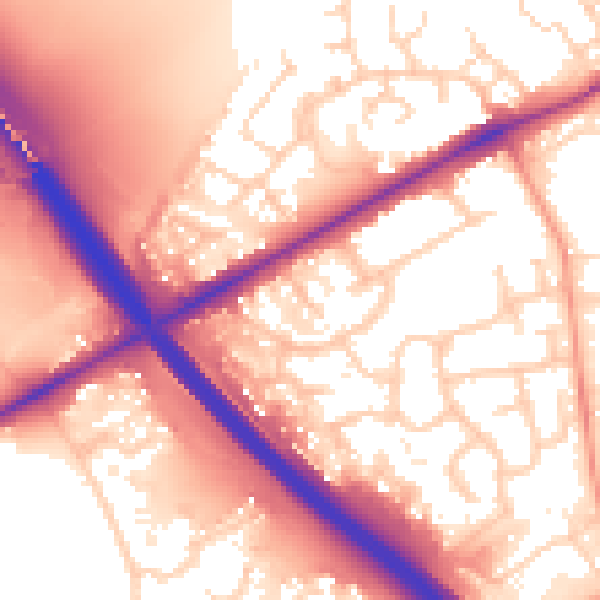 Daytime road noise heatmap for PE2 7DG