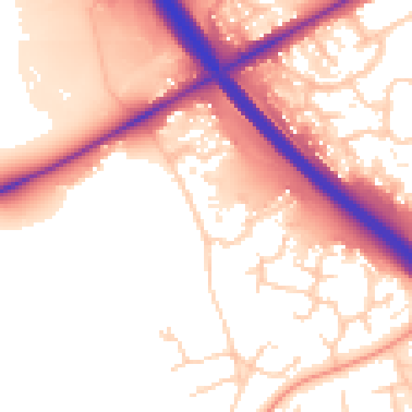 Daytime road noise heatmap for PE2 7DW