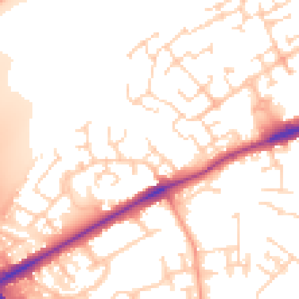 Daytime road noise heatmap for PE2 7DX
