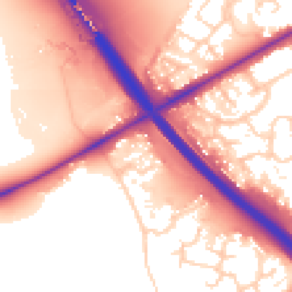 Daytime road noise heatmap for PE2 7EW
