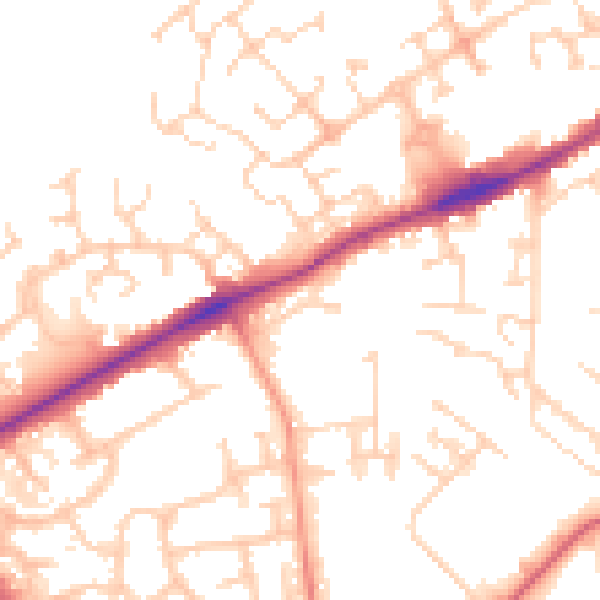 Daytime road noise heatmap for PE2 7GD
