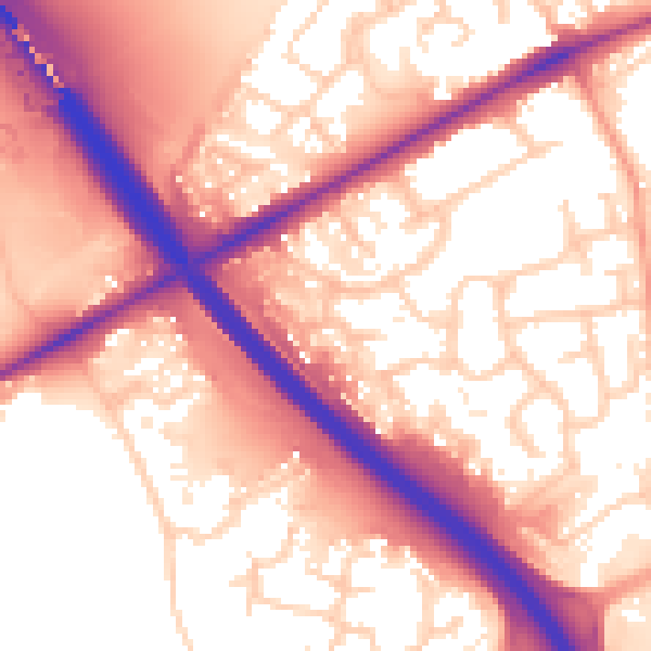 Daytime road noise heatmap for PE2 7HP