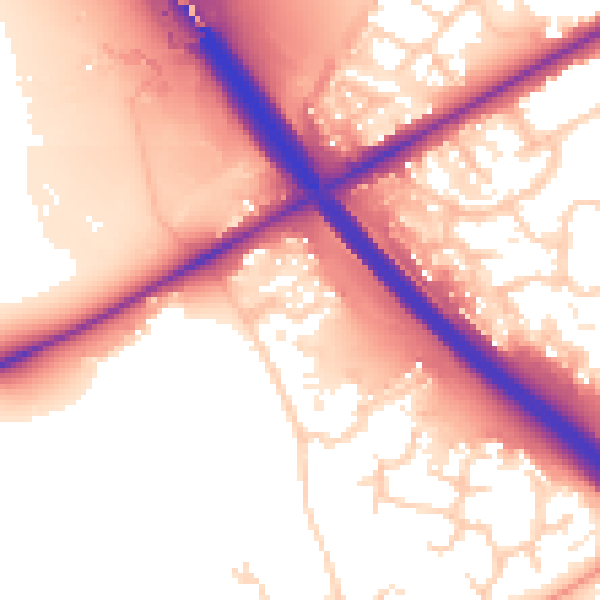 Daytime road noise heatmap for PE2 7JS