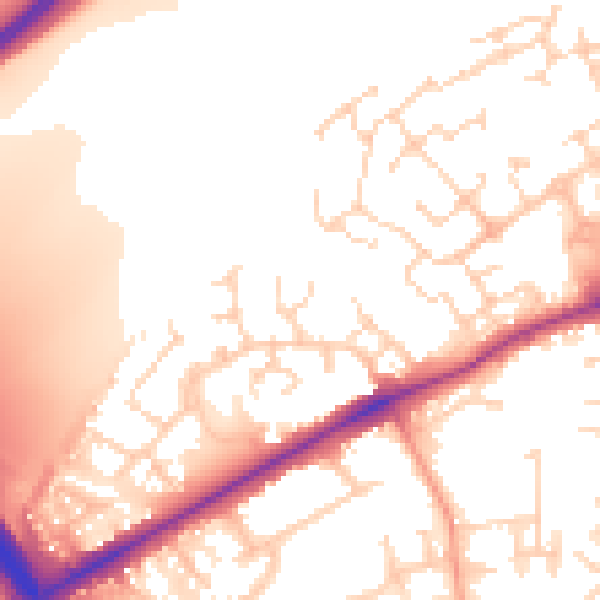 Daytime road noise heatmap for PE2 7ZB