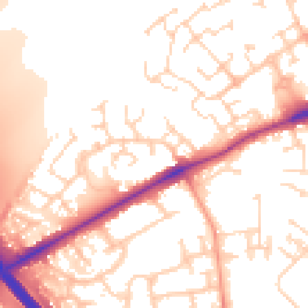 Daytime road noise heatmap for PE2 7ZH