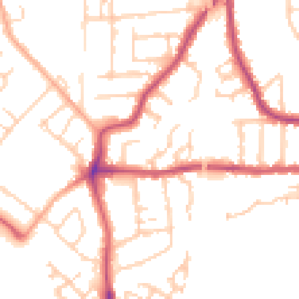 Daytime road noise heatmap for PE2 8EG