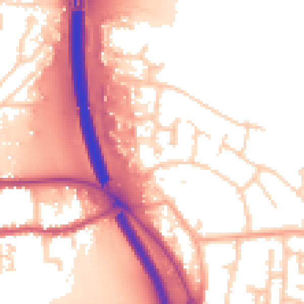 Daytime road noise heatmap for PE2 8HL