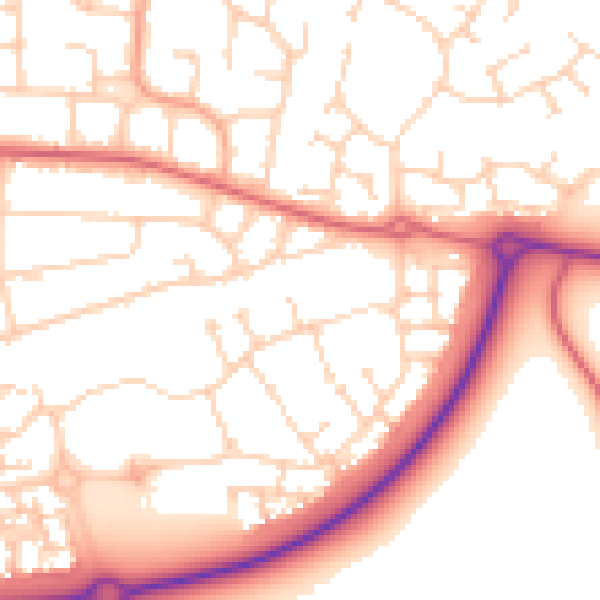 Daytime road noise heatmap for PE2 8XW