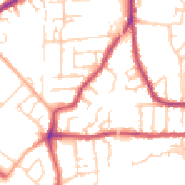 Daytime road noise heatmap for PE2 9BZ