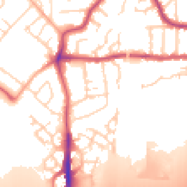 Daytime road noise heatmap for PE2 9ED