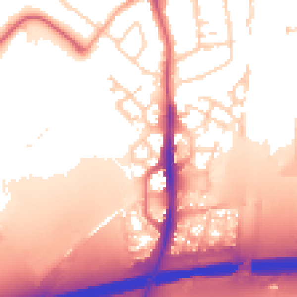 Daytime road noise heatmap for PE2 9EY
