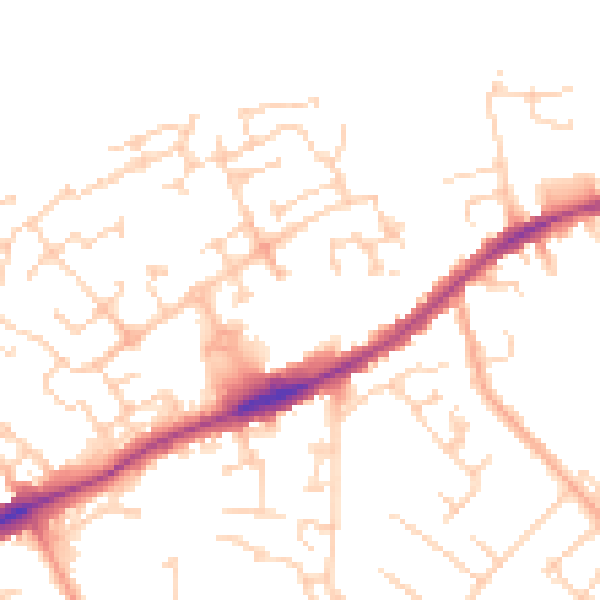 Daytime road noise heatmap for PE2 9FX