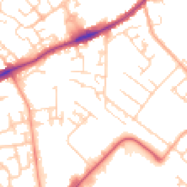 Daytime road noise heatmap for PE2 9JN