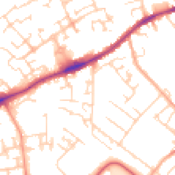 Daytime road noise heatmap for PE2 9JS