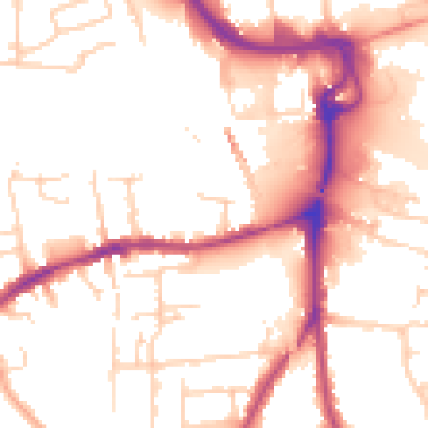Daytime road noise heatmap for PE2 9NF