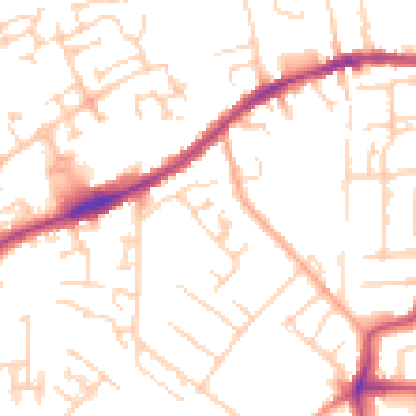 Daytime road noise heatmap for PE2 9QF