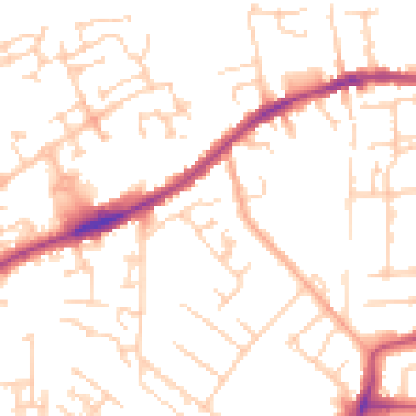 Daytime road noise heatmap for PE2 9QG