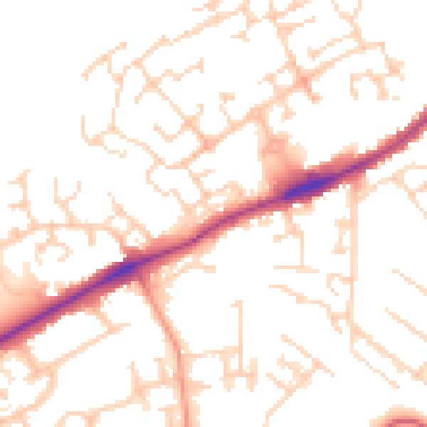 Daytime road noise heatmap for PE2 9QL