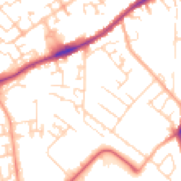 Daytime road noise heatmap for PE2 9QW