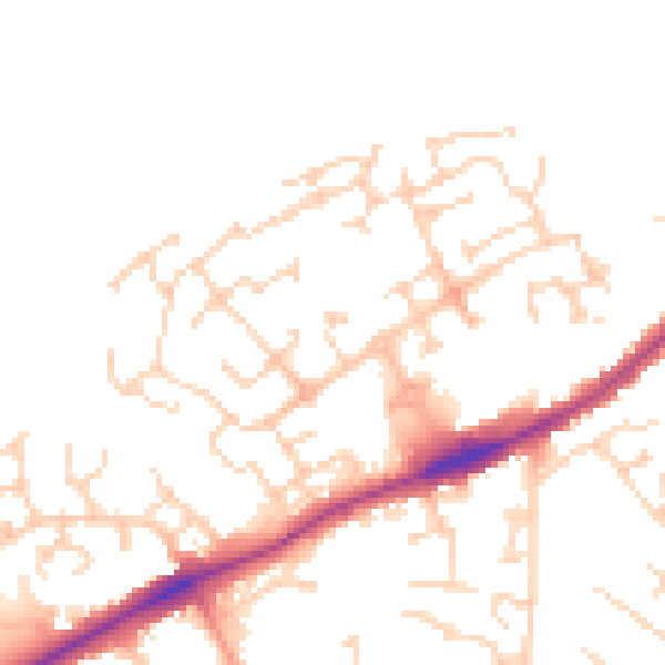 Daytime road noise heatmap for PE2 9RQ