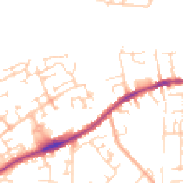 Daytime road noise heatmap for PE2 9SL
