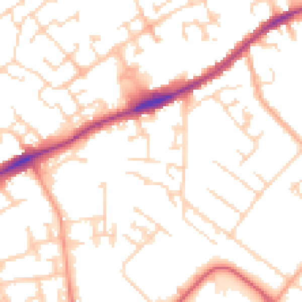 Daytime road noise heatmap for PE2 9SW