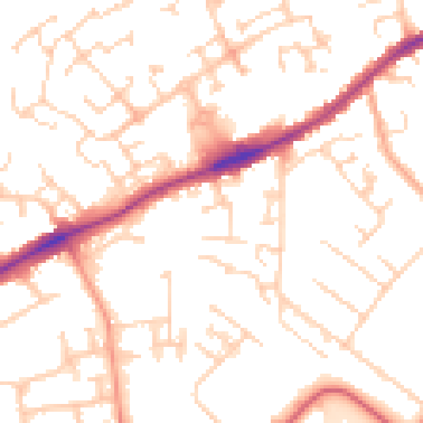 Daytime road noise heatmap for PE2 9SY