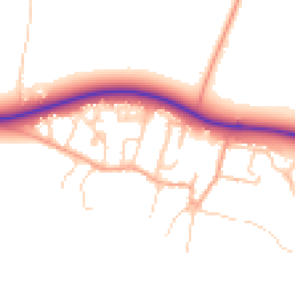 Daytime road noise heatmap for PE28 2AJ