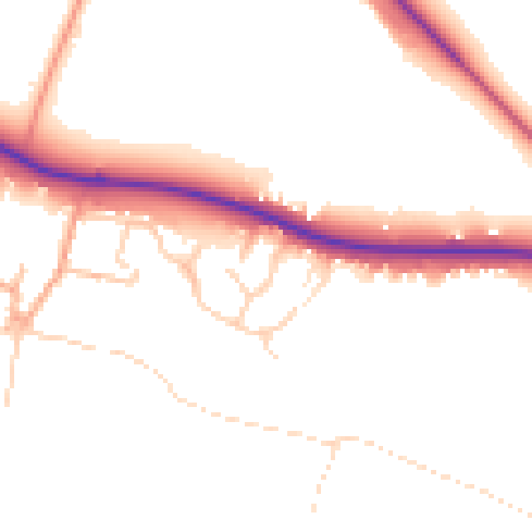 Daytime road noise heatmap for PE28 2BT