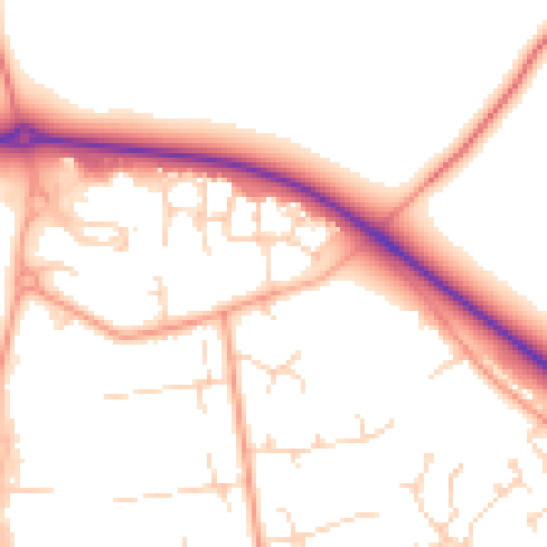 Daytime road noise heatmap for PE28 2GA