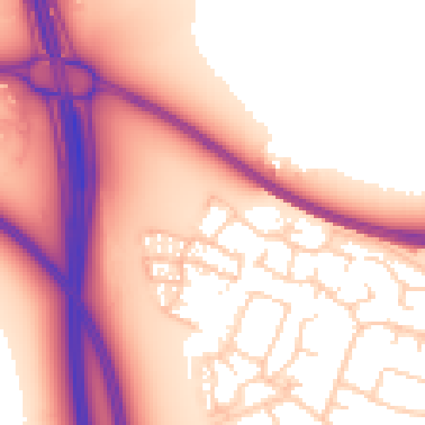 Daytime road noise heatmap for PE28 4FX