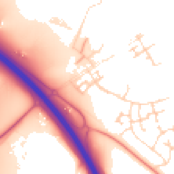 Daytime road noise heatmap for PE28 4LD