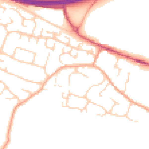 Daytime road noise heatmap for PE28 4QZ
