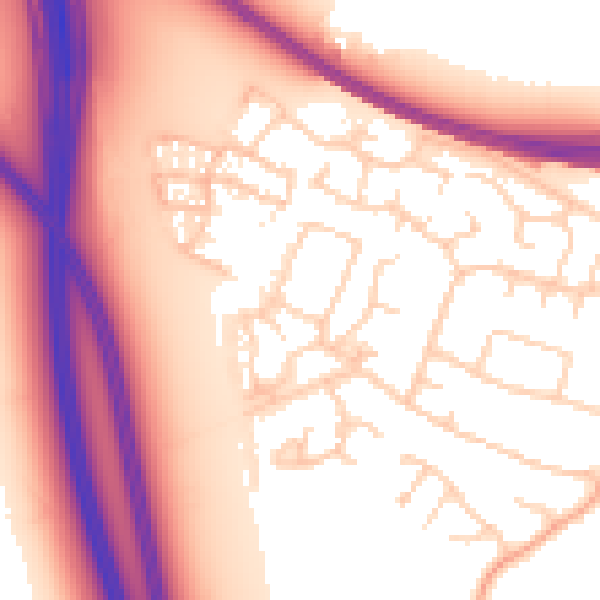 Daytime road noise heatmap for PE28 4SQ