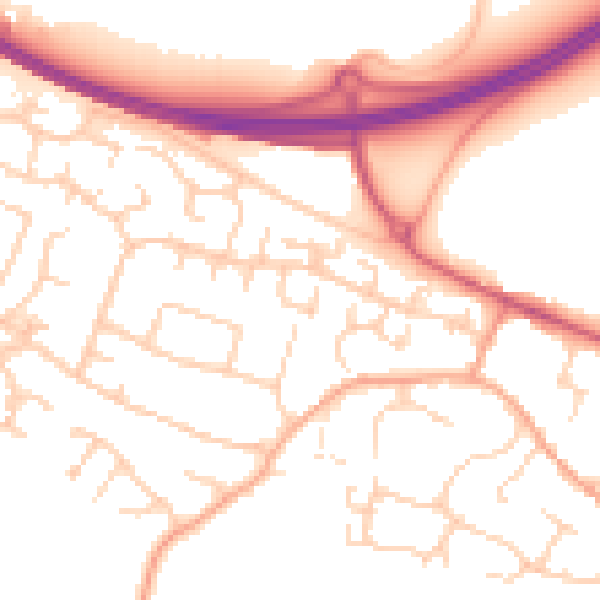 Daytime road noise heatmap for PE28 4UW