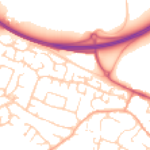 Daytime road noise heatmap for PE28 4UY