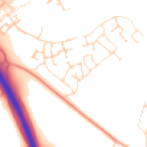 Daytime road noise heatmap for PE28 4XS