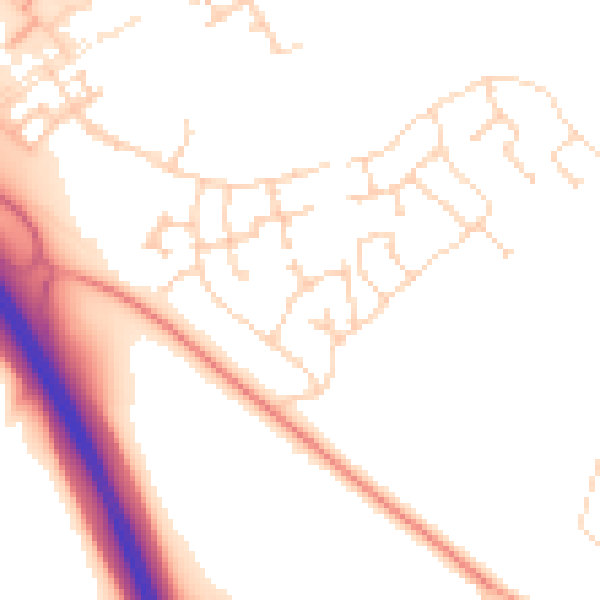 Daytime road noise heatmap for PE28 4XU