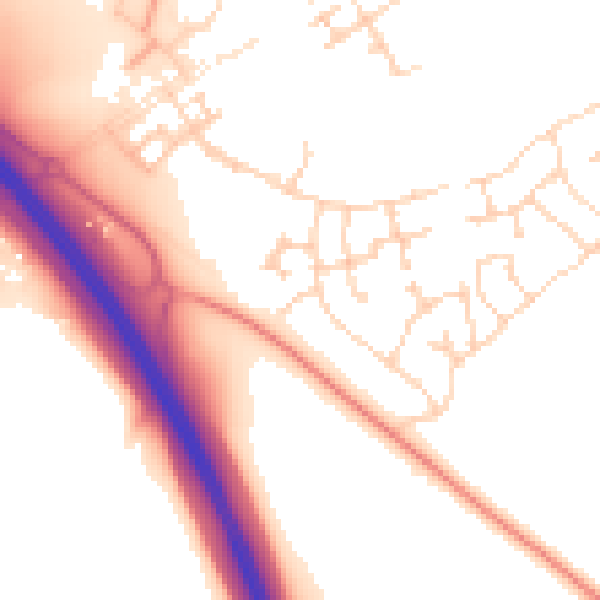 Daytime road noise heatmap for PE28 4YJ
