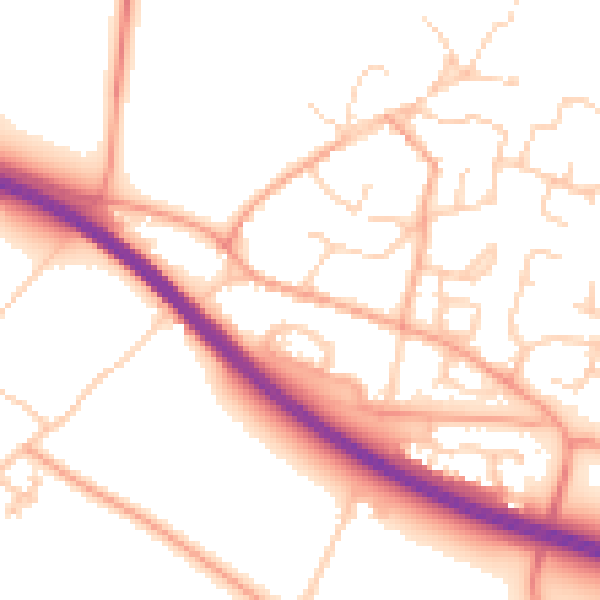 Daytime road noise heatmap for PE28 9BD