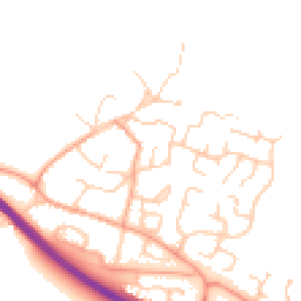 Daytime road noise heatmap for PE28 9HW