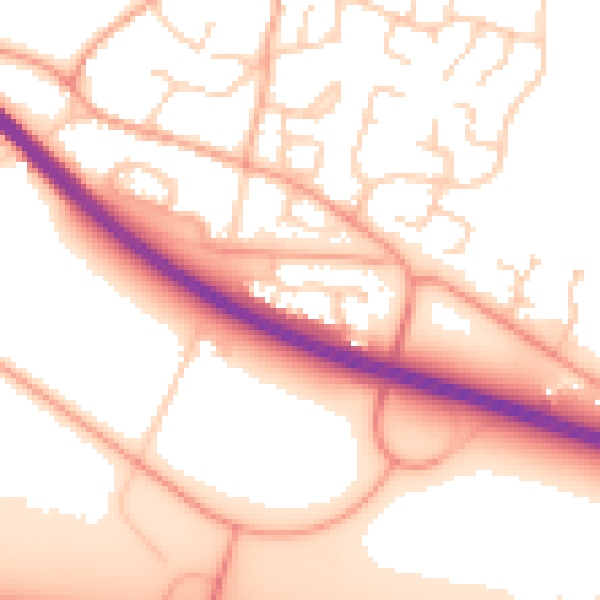 Daytime road noise heatmap for PE28 9PL